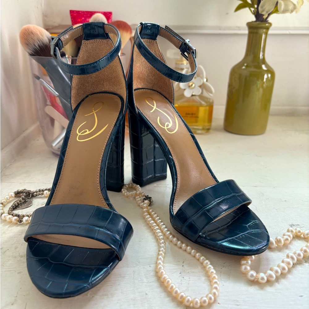 Sam Edelman Women’s Blue Yaro Ankle Strap Sandal Heel